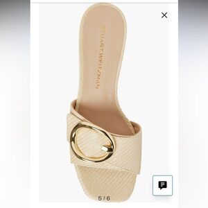 Stuart Weitzman Cream Woven Slide with Gold Buckle